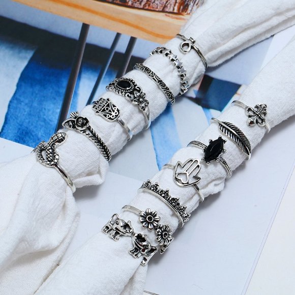 Couture Bling Antique Metal Bohemian 14 Rings - Picture 3 of 3